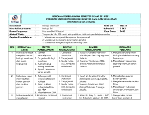 Rencana Pembelajaran Biologi Molekuler - Universitas Esa Unggul 2016/2017