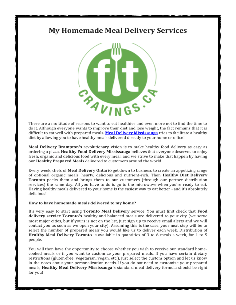 My Homemade Meal Delivery Services