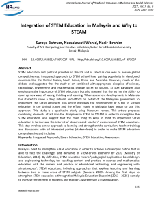 Integration of STEM Education in Malaysia