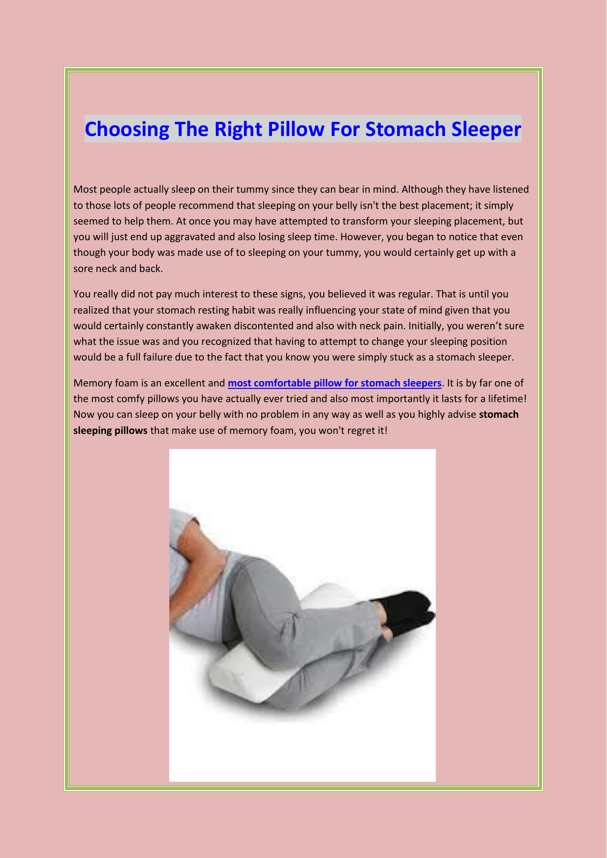 Choosing The Right Pillow For Stomach Sleeper