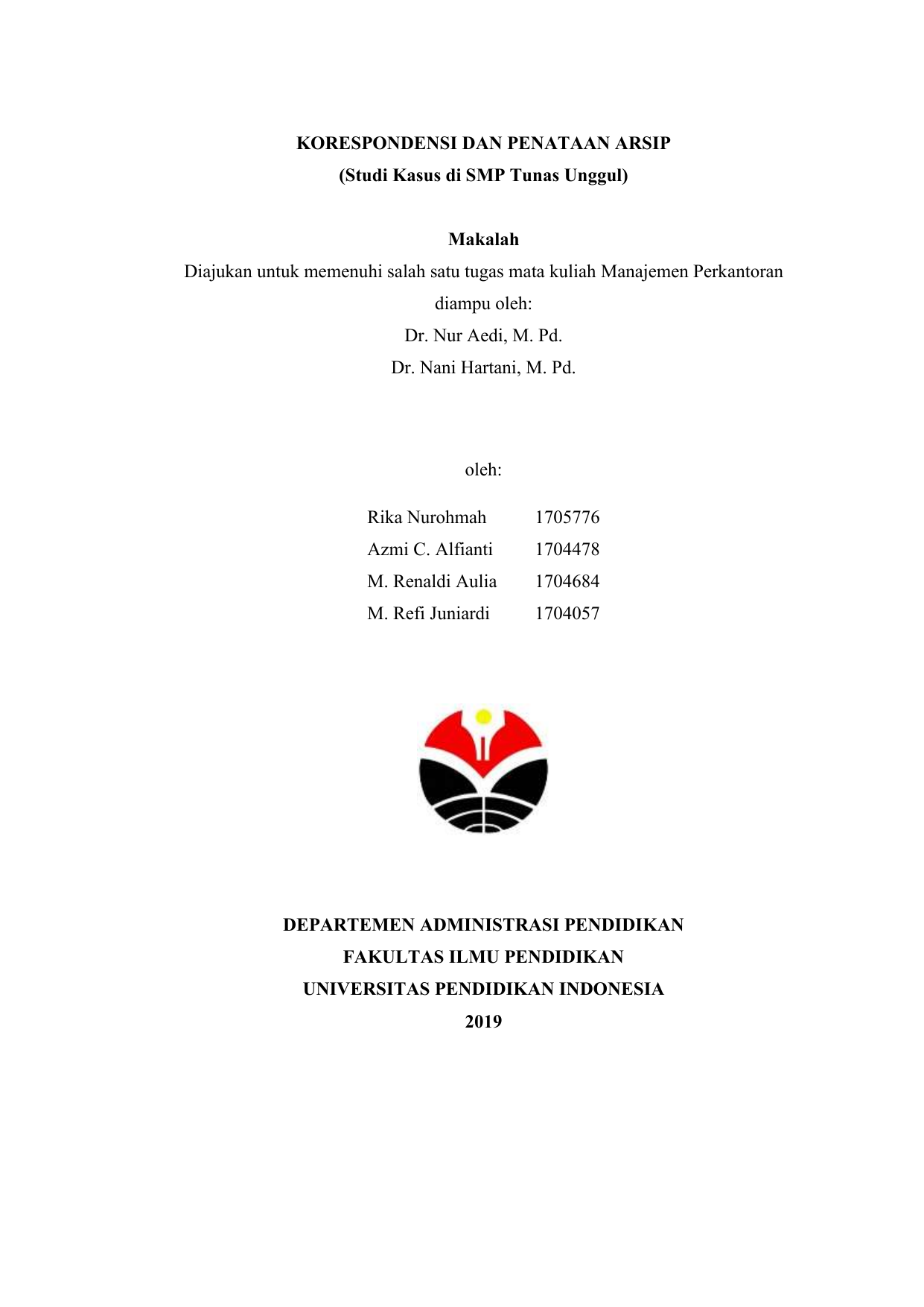 Makalah Korespondensi Dan Penataan Arsip Kelompok 5