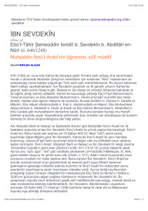 İbn Sevdek&icirc;n: Sufi Yazar ve İbn Arabi'nin &Ouml;ğrencisi