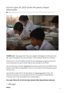 Kisi-kisi Ujian SD 2020 Disdik DKI Jakarta Mapel Matematika