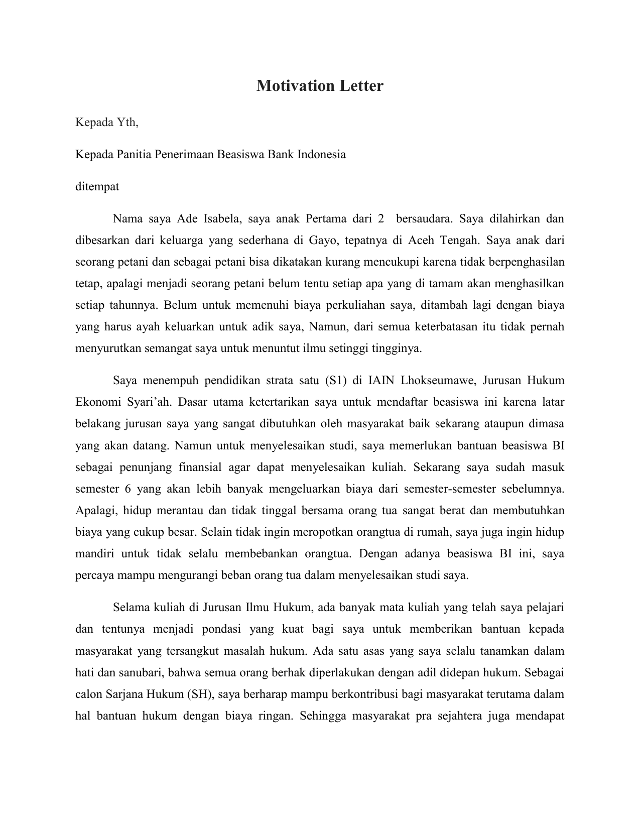 Contoh Essay Beasiswa Bank Indonesia Materi Pendidikan