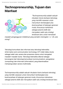 Technopreneurship, Tujuan dan Manfaat ~ TechnoPreneurShip