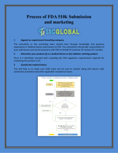 Process of FDA 510k Submission and marketing