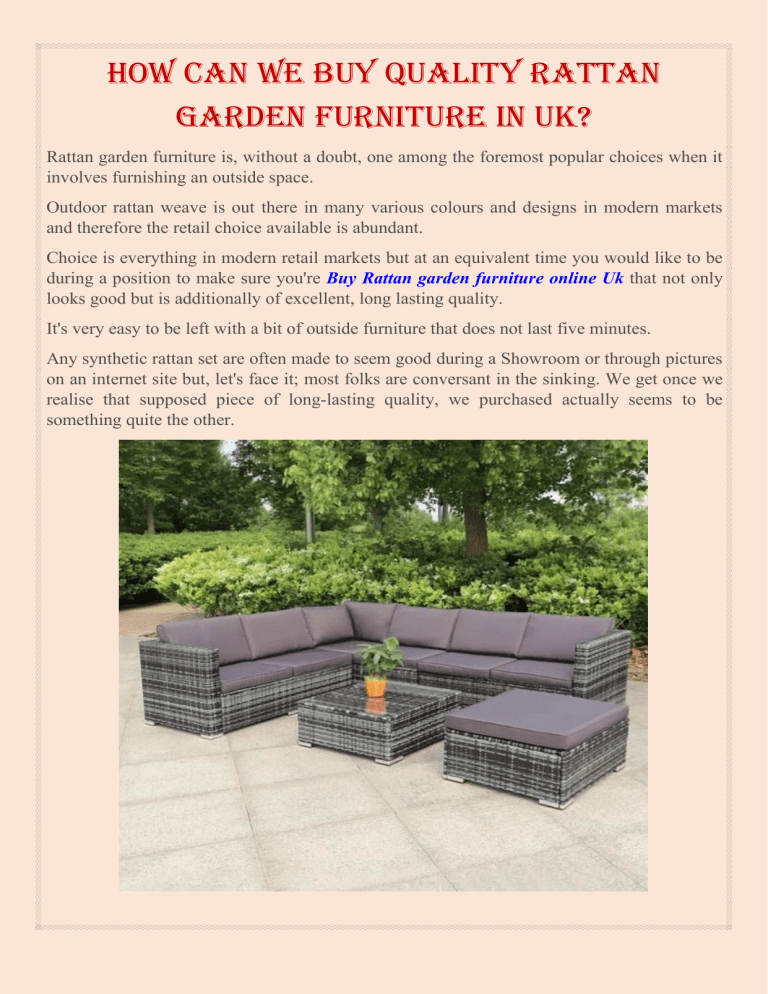How can we Buy Quality Rattan Garden Furniture in UK