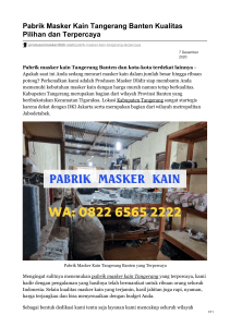 Pabrik Masker Kain Tangerang Banten Kualitas Pilihan dan Terpercaya WA 082265652222