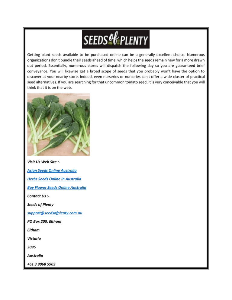 Asian Seeds Online in Australia Seeds of Plenty