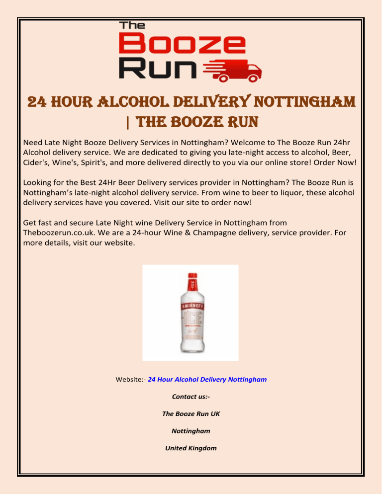 24 Hour Alcohol Delivery Nottingham The Booze Run