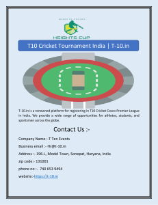 T10 Cricket Tournament India | T-10.in