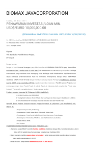 BIOMAX JAVACORPORATION  PENAWARAN INVESTASI LOAN MIN. USD$ EURO 10,000,000.00