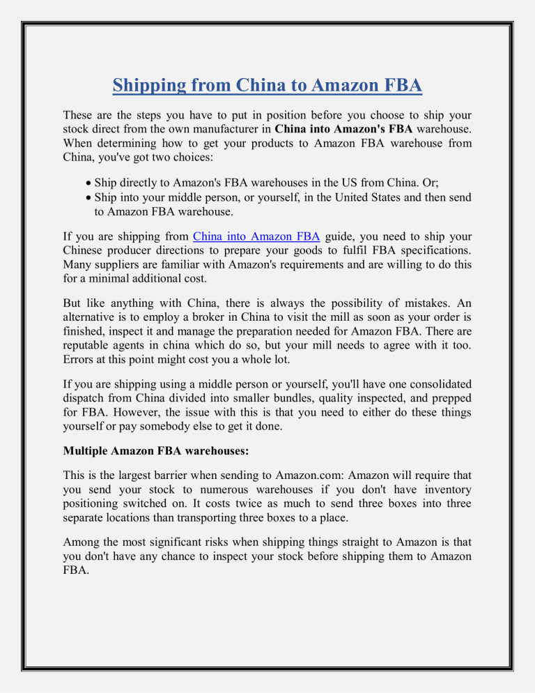 Shipping from China to Amazon FBA