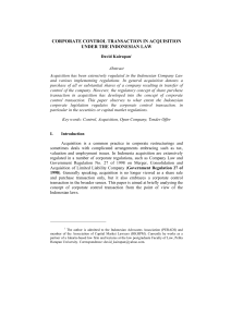 2009 - David Kairupan - Corporate Control Transaction in Acquisition under the Indonesian Law