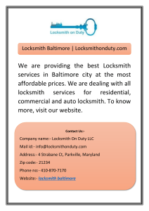 Locksmith Baltimore | Locksmithonduty.com