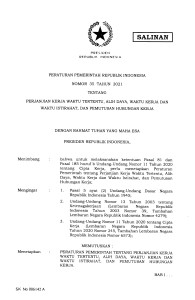 Salinan PP Nomor 35 Tahun 2021 PKWT, Alih Daya, Waktu kerja dan Istirahat & PHK