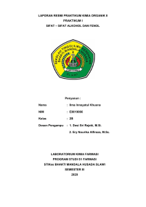 2B 17 Ilma Innayatul Khusna E0019066 Laporan Resmi Praktikum Kimia Organik II Sifat - Sifat Alkohol dan Fenol