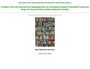 Download( Or Read A Guide to the Latin American Art Song Repertoire: An Annotated Catalog of Twentieth-Century Art Songs for Voice and Piano (Indiana Repertoire Guides) Full Book online (pdf, ebook, epub, epup, mobi) All Formats Support