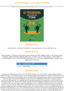 [PDF] Download Get Programming: Learn to code with Python Read @book <ePub