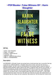 ~PDF/Books~ False Witness BY : Karin Slaughter