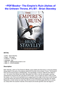 ~PDF/Books~ The Empire's Ruin (Ashes of the Unhewn Throne, #1) BY : Brian Staveley