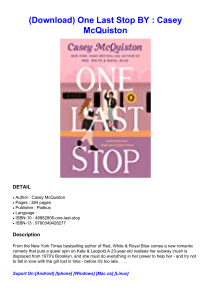 ~PDF/Books~ One Last Stop BY : Casey McQuiston