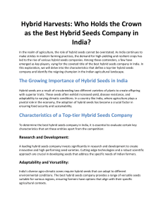 Hybrid Harvests: Who Holds the Crown as the Best Hybrid Seeds Company in India?
