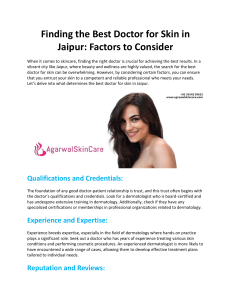 Finding the Best Doctor for Skin in Jaipur: Factors to Consider