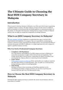 The Ultimate Guide to Choosing the Best SSM Company Secretary in Malaysia