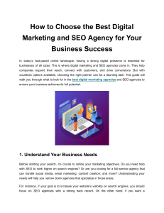 How to Choose the Best Digital Marketing and SEO Agency for Your Business Success