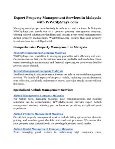 Expert Property Management Services in Malaysia with WWCityStays