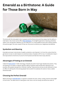 Emerald as a Birthstone A Guide for Those Born in May