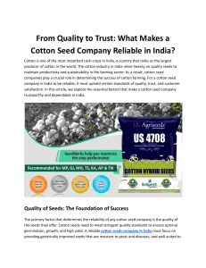 From Quality to Trust: What Makes a Cotton Seed Company Reliable in India?