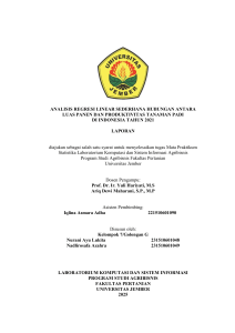 Analisis Regresi Luas Panen & Produktivitas Padi Indonesia 2021