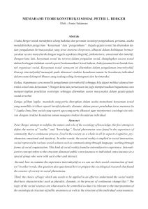 Teori Konstruksi Sosial Peter L. Berger: Jurnal Sosiologi