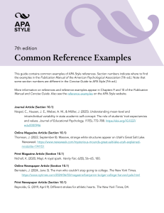 APA Style 7th Edition: Common Reference Examples Guide