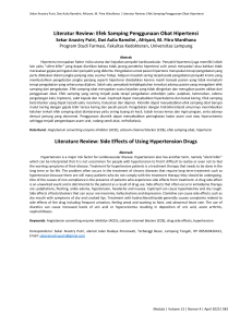 Efek Samping Obat Hipertensi: Tinjauan Literatur Farmasi