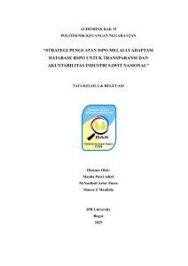 CHAMPTRI Tata kelola & Regulasi STRATEGI PENGUATAN ISPO MELALUI ADAPTASI DATABASE RSPO UNTUK TRANS