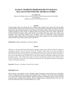 Kajian Teoritis Produksi Bunyi Bahasa dalam Fonetik Artikulatoris