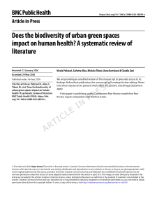 Biodiversity in Urban Green Spaces and Human Health: Systematic Review